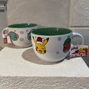NWT 2 Christmas holiday Pokémon Pikachu 24 oz lg ceramic wide mug cup Santa Hat